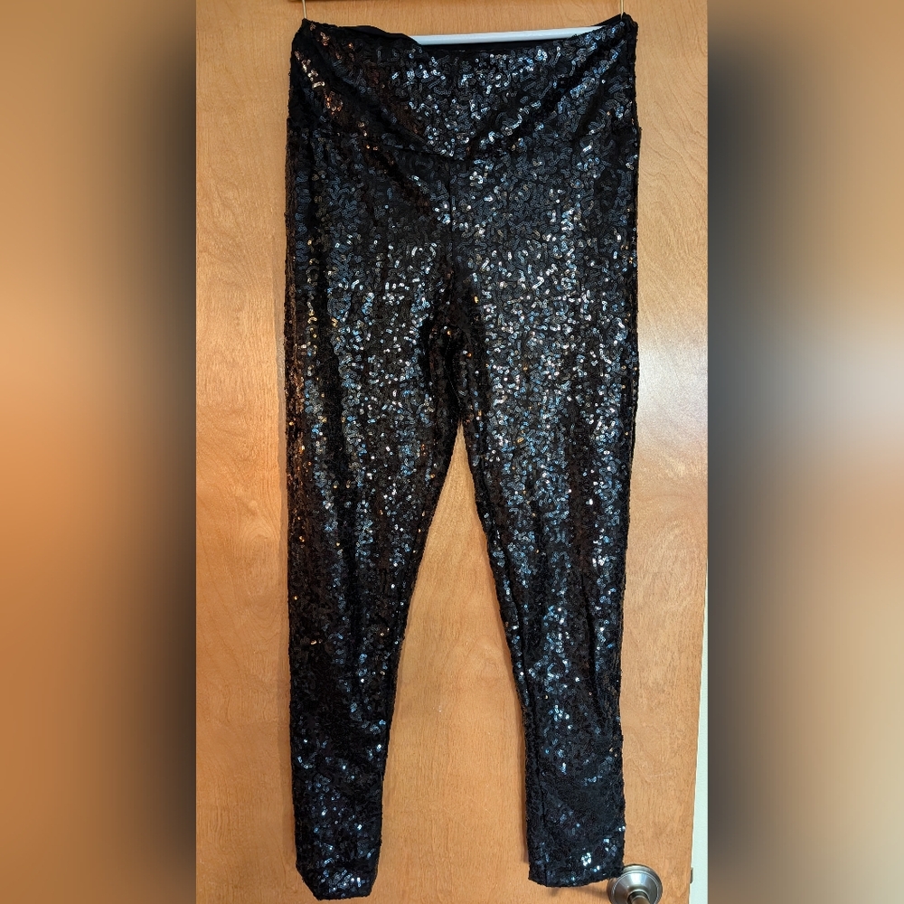 Tipsy Elves Black Sequin Leggings With Small Pockets